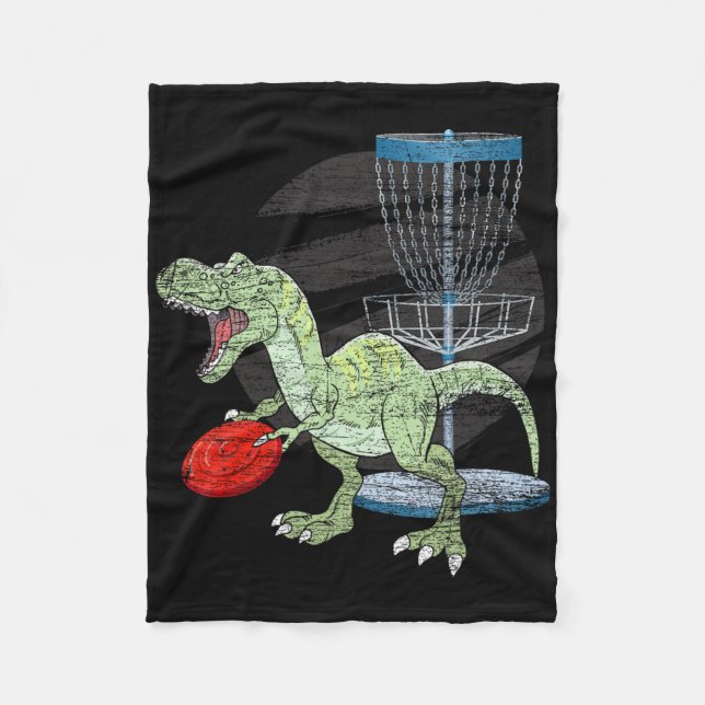 Frisbee Golfer T Rex Dinosaur Golf Player Dino Dis Fleece Blanket (Front)