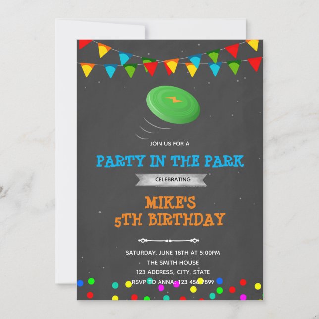 Frisbee party birthday theme invitation (Front)
