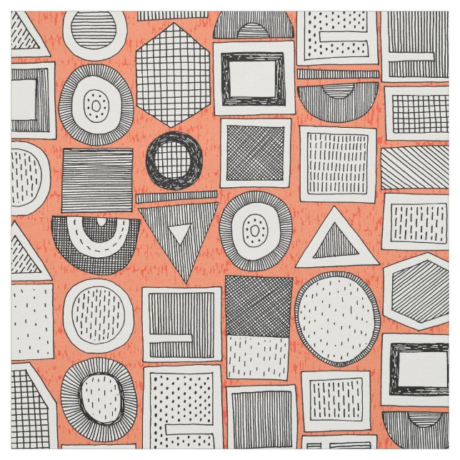 frisson memphis black white orange fabric (Swatch)