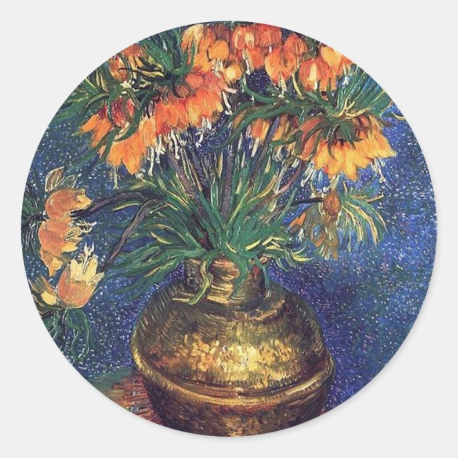 Fritillaries in a Copper Vase by Van Gogh Classic Round Sticker (Front)