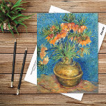 Fritillaries in a Copper Vase Van Gogh Postcard<br><div class="desc">A fine art postcard with the post-impressionist painting by the Dutch artist Vincent van Gogh (1853-1890) titled,  Fritillaries in a Copper Vase (1887). Fritillaria is a spring flowering bulb. A still life of reddish-orange flowers in a copper pot against a blue background.</div>