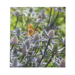 Fritillary Butterfly On Blue Thistle Notepad
