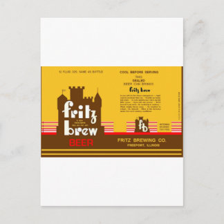 FRITZ BREW CONE TOP BEER CAN DESIGN FREEPORT ILL POSTCARD