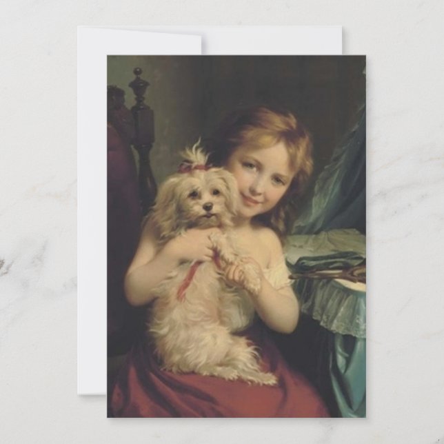 Fritz Zuber-Buhler - A young girl with a bichon fr Invitation (Front)