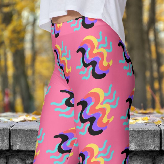 Frivolous French Pink Finger Paint Pattern Leggings (Finger Paint on French Pink)