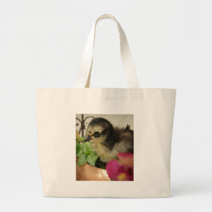 Frizzle Chick in Flowers Large Tote Bag