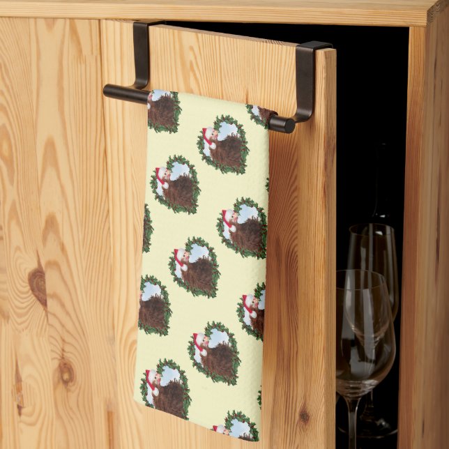 Frizzle Chicken Wreath Christmas Tea Towel (Thirds Fold)