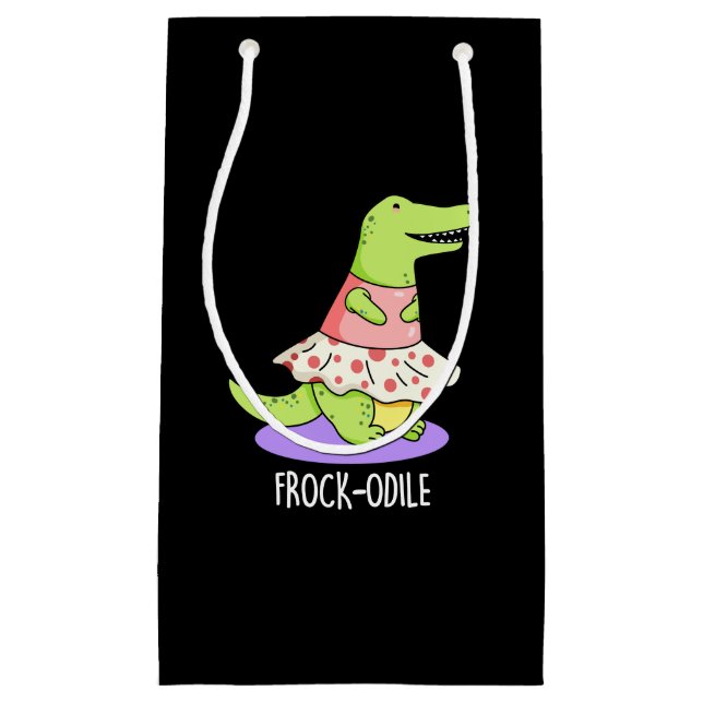 Frock-odile Funny Crocodile Pun Dark BG Small Gift Bag (Front)