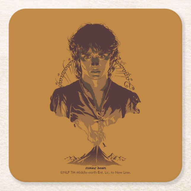 FRODO™ MOUNT DOOM™ Tengwar Inscription Graphic Square Paper Coaster (Front)