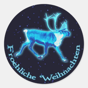 Froehliche Weihnachten - Blue Caribou (Reindeer) Classic Round Sticker
