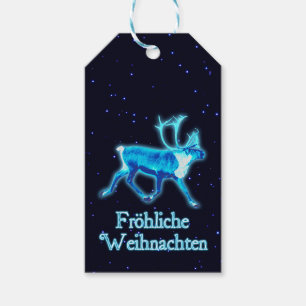 Froehliche Weihnachten - Blue Caribou (Reindeer) Gift Tags