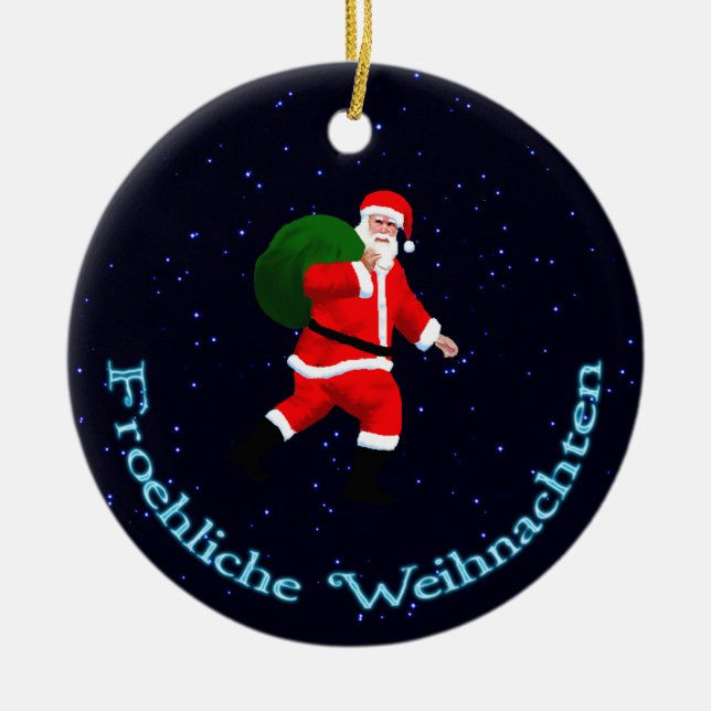 Froehliche Weihnachten - Santa Claus Ceramic Tree Decoration (Front)