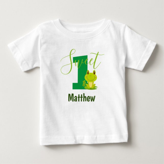 Frog 1st birthday Custom Monogram Sweet One Cute Baby T-Shirt (Front)