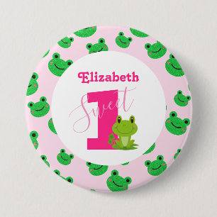 Frog 1st Birthday party baby girl supplies  Paper  7.5 Cm Round Badge