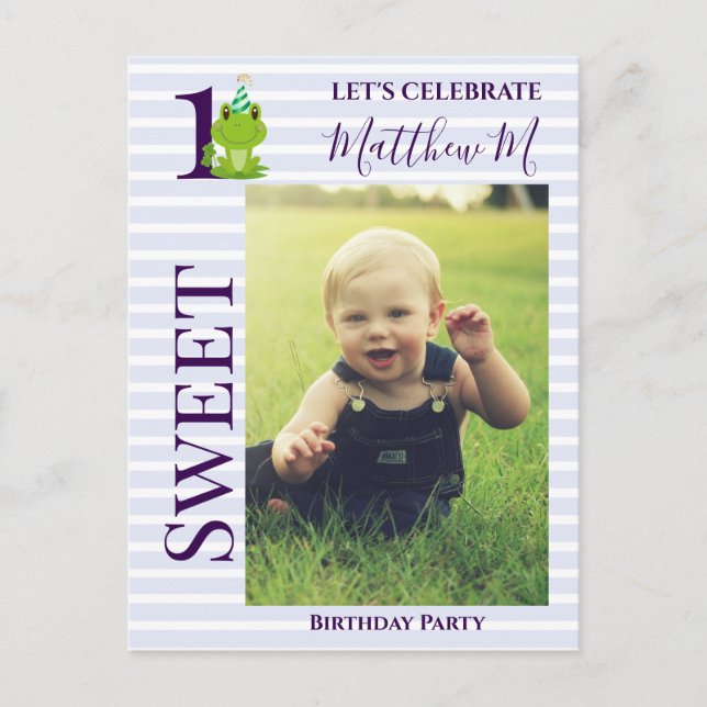 Frog 1st Birthday party invitation Postcard (Front)