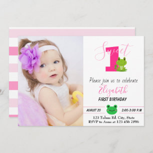 Frog 1st birthday party One year Sweet toad Invita Invitation