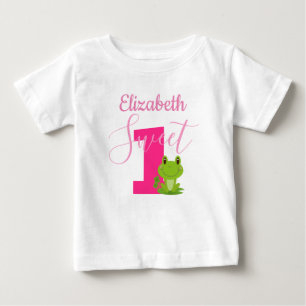 Frog 1st birthday Party Sweet One Baby girl name T-Shirt