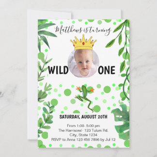 Frog 1st birthday prince baby kids party invitation