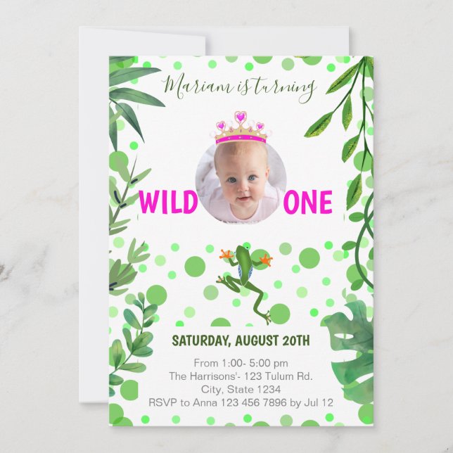 Frog 1st birthday princess baby kids party  invitation (Front)