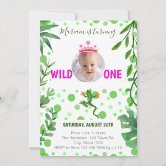 Frog 1st birthday princess baby kids party invitation