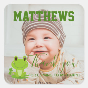 Frog 1st Birthday Thank you Photo Party Square Sti Sticker