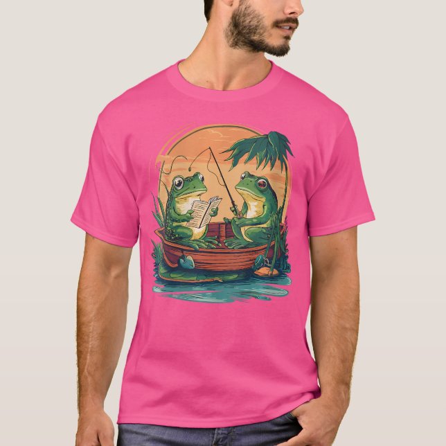 Frog 90S Book Lovers Toad Fishing T-Shirt (Front)
