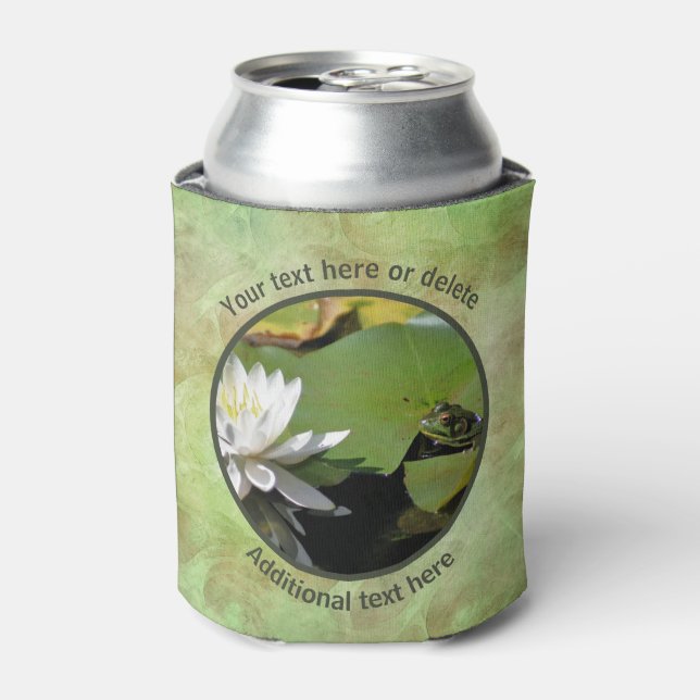 Frog Admiring Lotus Flower Personalised  Can Cooler (Can Front)