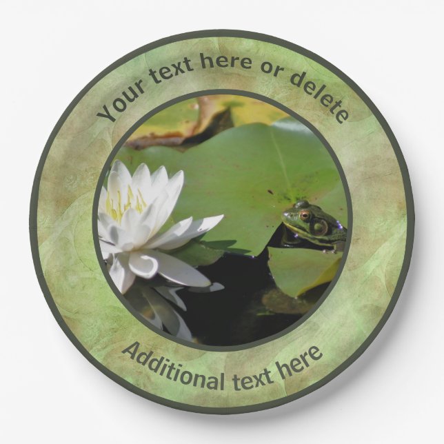Frog Admiring Lotus Flower Personalised Party  Paper Plate (Front)