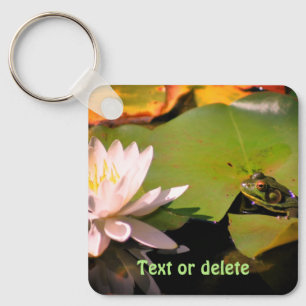 Frog Admiring Lotus Water Lily Personalized Key Ring