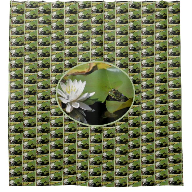 Frog Admiring Water Lily Nature Shower Curtain (Front)