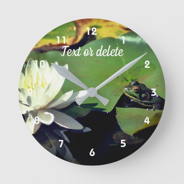 Frog Admiring Water Lily Personalised Round Clock (Front)