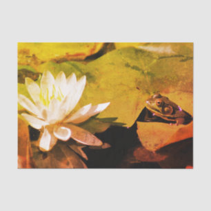 Frog Admiring Water Lily Vintage Decoupage Tissue Paper