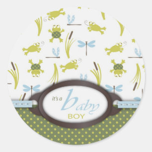Frog and Dragonfly Baby Shower Classic Round Sticker