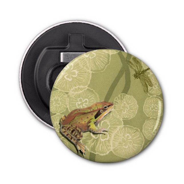 Frog and Dragonfly on Water Lilies Bottle Opener (Front)