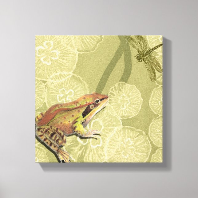 Frog and Dragonfly on Water Lilies Canvas Print (Front)