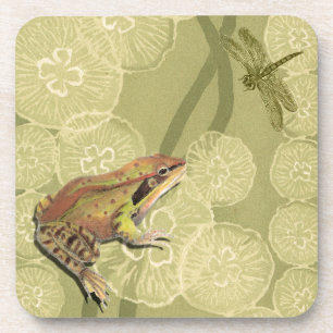 Frog and Dragonfly on Water Lilies Coaster