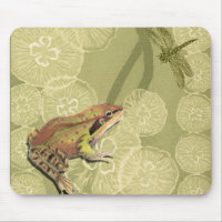Frog and Dragonfly on Water Lilies