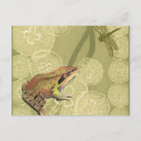 Frog and Dragonfly on Water Lilies