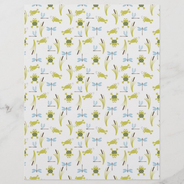 Frog and Dragonfly Scrapbook Paper (Front)