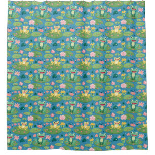 Frog and Lily Pad Pattern Shower Curtain