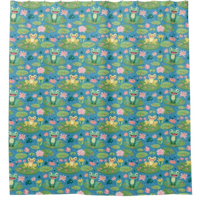 Frog and Lily Pad Pattern Shower Curtain (Front)