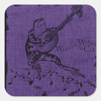 Frog and Lute Purple Square Sticker