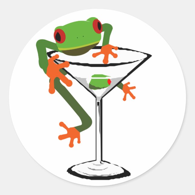 Frog and Martini Classic Round Sticker (Front)