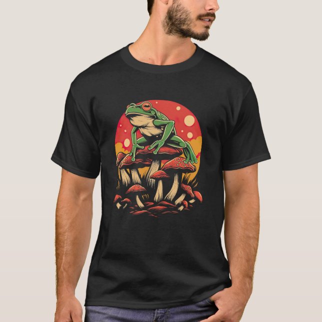 Frog and Mushroom Funny Cute T-Shirt (Front)