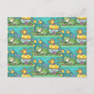 FROG AND ROYAL DUCKLING. WHIMSICAL EASTER POSTCARD