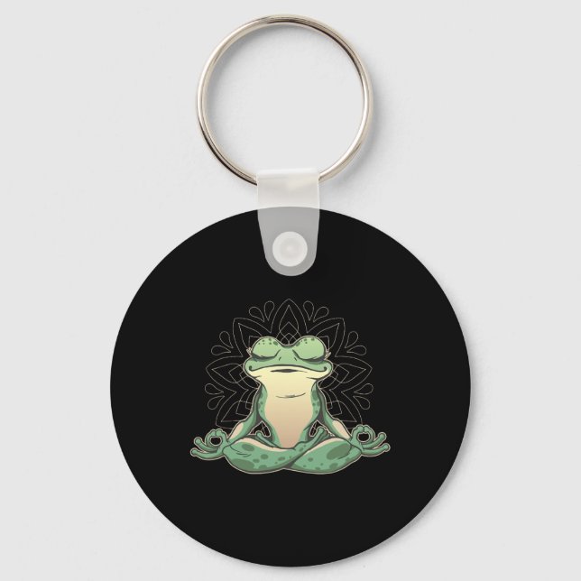 Frog Animal Doing Yoga Pose, Meditating Frog  Key Ring (Front)