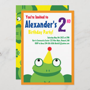 Frog Animal Kid's Birthday Party Invitations