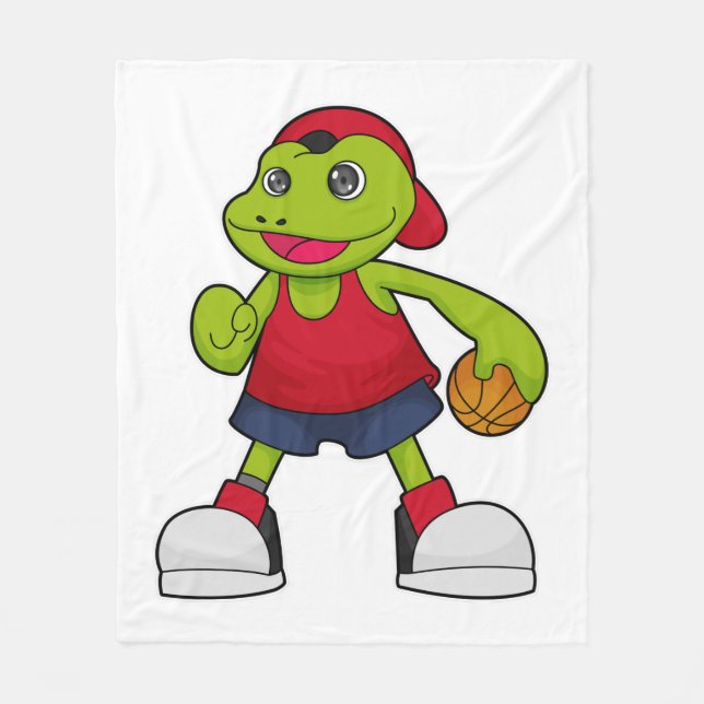 Frog as Basketball player with Basketball Fleece Blanket (Front)