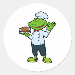 Frog as Cook with Serving plate & Chicken Classic Round Sticker