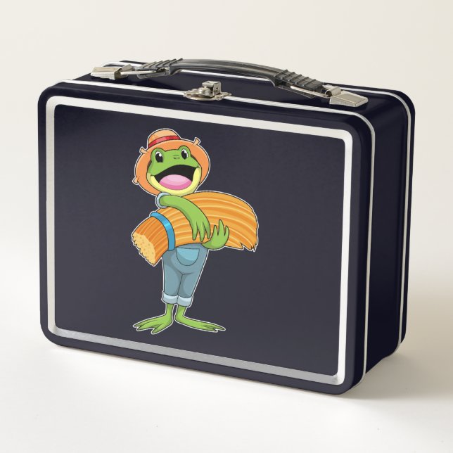 Frog as Farmer with Straw Metal Lunch Box (Front)